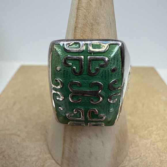 Sterling Silver & Green Enamel Italy Milor Ring 925-Size 9 - Picture 12 of 13